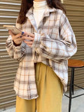 Checkered Print Button Blouse-Outfit