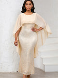 Fongt Women's Spring New Fashion Chiffon Cloak Cane Cown Banquet Party Dress Dress