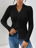Fongt Women's Knitwear Fashion Temperament Thread Under The Fork Long Sleeve Solid Color Sweater