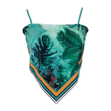 Fongt Print Splicing Short Belly Pocket Small Vest Woman 2024 New Slim Silk Sling Shirt Ice Refresher Silk