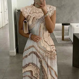 Printed Lace Stitching Sleeveless Round Neck