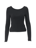 Backless Slit Black Long Sleeve Top-Outfit