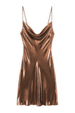 Cowl Neck Metallic Slip Mini