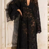 Fongt Women's Explosive Lace Embroidered Long-Sleeved Dress