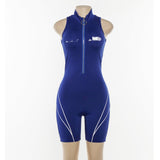 Playsuits sleeveless turtleneck zipper fly letter print patchwork bodysuit sporting skinny outfits 2020 tops