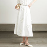 Fongt Sense A Word Skirt 2024 Summer New Fashion Three-Dimensional Flower Splicing High Waist Versatile Long Skirt Woman-Outfit