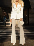 Fongt Casual Suit Autumn 2024 New Flower Splicing Long Sleeve Suit Jacket Nail Bead Micro La Straight Pants-Outfit