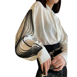 TWOTWINSTYLE Straight Patchwork Shirt For Women Lapel Lantern Sleeve Colorblock Loose Blouses Female Clothing Style 2022