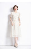 Fongt Famous Style Suit Female Lace Hook Bubble Sleeve Shirt Two Sets Of High-Rise Thin Half-Dress Skirt