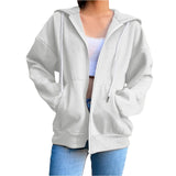 New Solid-Color Hooded Plus Velvet Sweatshirt Long-Sleeved Jacket Lady Street Loose Large Size Zipper