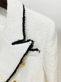 STREET Newest Fashion 2023 Designer Jacket Women's Slim Fitting Lion Buttons Contrast Color Fringed Tweed