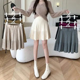 Knit Solid Elastic High Waist Pleated Mini Skirt-Outfit