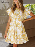 Floral Printing Mini Dress Women Casual Loose Style Dresses 2022 New Elegant Short Sleeve O Neck Ladies Clothing