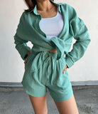 Fongt New Long-Sleeved Commuter Shirt Shorts Suit For Women