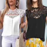 2019 Womens Tops And Blouses Lace Patchwork Sleeveless Solid Shirt Women Blouse Blusas Roupa