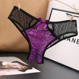 Fongt Lace Opening Hollow Pants To Seduce Low-Rise Trousers Transparent Color Mesh T-Pants