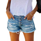Fongt Tide Women Hole Tuxedo Denim Straight Buckle Shorts Women Hot Pants