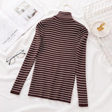 Vintage Black and White Striped Knitted Sweater Long Sleeve Turtleneck Slim Warm Casual Pullover 2021 Winter Fashion