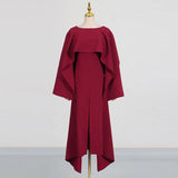 Fongt Temperament Dress Women 2025 Spring New Solid Color Collar Design Shawl Long Sleeve