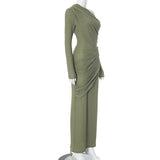 Draped Off-Shoulder Long Sleeve Top And Maxi Skirt Set-Outfit