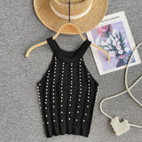 Blouse Heavy Industry Nail Beads To Repair Short Elastic Knitted Shirt Temperament Slings Ocean Hanging