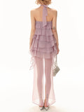 Fongt Holiday Wind 2025 Autumn/Winter New Temperament Elegant Lotus Leaf Side Design Slim Skinny Dress Woman