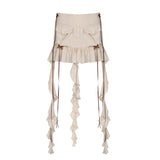 Fongt Style Design Sense Ribbon Bow Pocket Skirt Female Low Waist Solid Color Bow Pleated Skirt-Outfit
