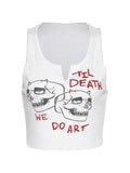 Skull Ribbed Cropped Tank Top-Outfit