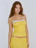 Fongt Storm Point Print Lace Spliced Bow Sling Sling Vest Hottie Sexy Bare Back Short Shirt