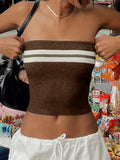 Knit Striped Bandeau Crop Top-Outfit