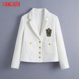 Women White Tweed Crop Blazer Embroidery Female Long Sleeve Vintage Jacket Ladies Blazer Formal Suits