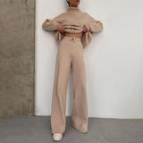 Fongt New Long-Sleeved Broad Leg Trousers Fashion Set Loose High-Collar Leisure Two Sets