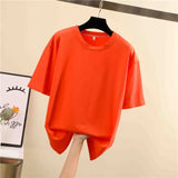 Tee Shirt Summer short sleeve loose Solid color Basic T Shirt Women Casual O-neck 90s Tops Korean black White
