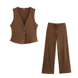 Fongt Women's Clothing 2025 Autumn New Texture Vest Top + Straight Trousers Set