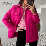 Green 2021 Autumn Winter Long Sleeve Jacket Cotton Women Oversized Parkas Coat Quilted Turn Down Warm
