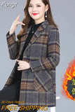 Middle-aged Women's Coats Fashion Grid Woolen Overcoat Female Autumn Winter Wool & Blends Pockets Elegant Woman Jackets