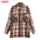 Women Green Plaid Pattern Thick Coats Jacket Loose Long sleeves pocket 2020 Ladies Elegant Autumn Winter coat