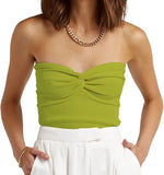 / Summer 2023 New Solid Color Twisted Woven Sling Short Tight Back Strapless Knitwear Women's Wear-Outfit