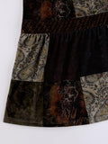 Patchwork Velvet Printed Midi Skirt-Outfit