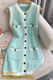 Style Women Elegant Sleeveless V-neck Striped Patchwork Dresses 2023 Summer Classic Slim Pockets Camisole Mini