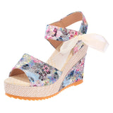 Summer Beach Boho Floral Wedge Sandals Women Ankle Strap Platform Gladiator Shoes Woman High Heels Sandalias Mujer