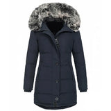 Women's Autumn And Winter New Ladies With Hats, Warm And Slim Cotton Clothes, Medium-Long Solid Color Jackets-Outfit