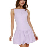 Buttoned Puff Ruched Mini Dress-Outfit