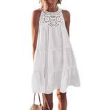Fongt Summer Sleeveless Dresses Casual Sleeveless A-Line Hierarchal Swing Vest Skirt Beach Vacation Mini