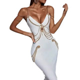 Summer New Chain Diamond Body Tight Black Slings With Dressing Dress Heavy Industry