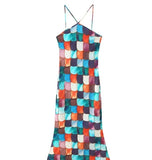 Fongt Women's Explosive Sleeveless Print Long Sling Style Long Skirt Party Beach Dress