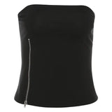 Fongt Summer Women's New Black Sexy One-Word Shoulder Zipper Short Outer Wearing Thin Vest