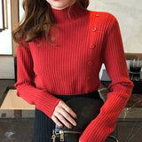 New 2021 Autumn Winter Women Sweater Knitted Multi Colors Buttons Korean Style Wild Lady Slit Pullovers Tops