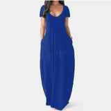 Fongt New Plus-Size Women's Solid Color Dress Sexy Deep V Short-Sleeved Dress-Outfit
