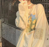 Aesthetic Daisy Print Oversized Long Sleeve Tee-Outfit